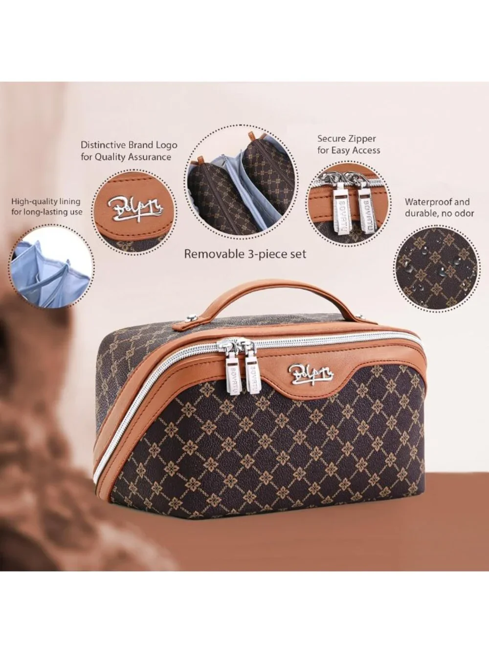 3-Piece Travel Makeup Bag Set for Women - Stylish Cosmetic Organizer & Storage